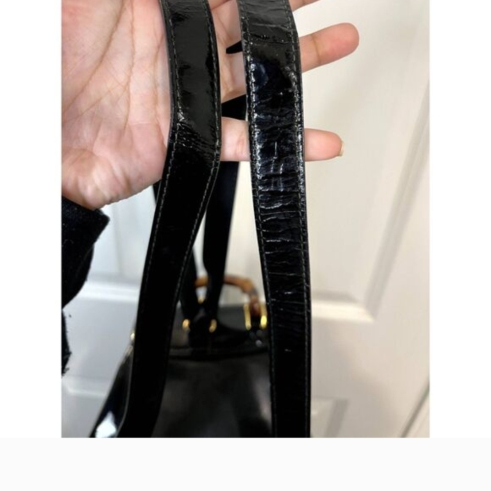 Vintage Gucci Bamboo Handle Black Patent Leather Backpack Y2K - Picture 9 of 14